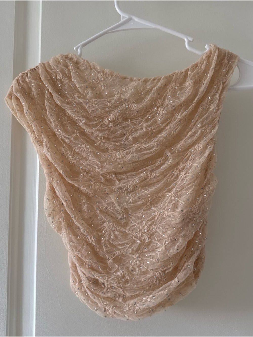 Zara Champagne Lace Beaded Top
